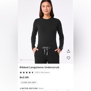 Figs Black Ribbed Long Sleeve Top